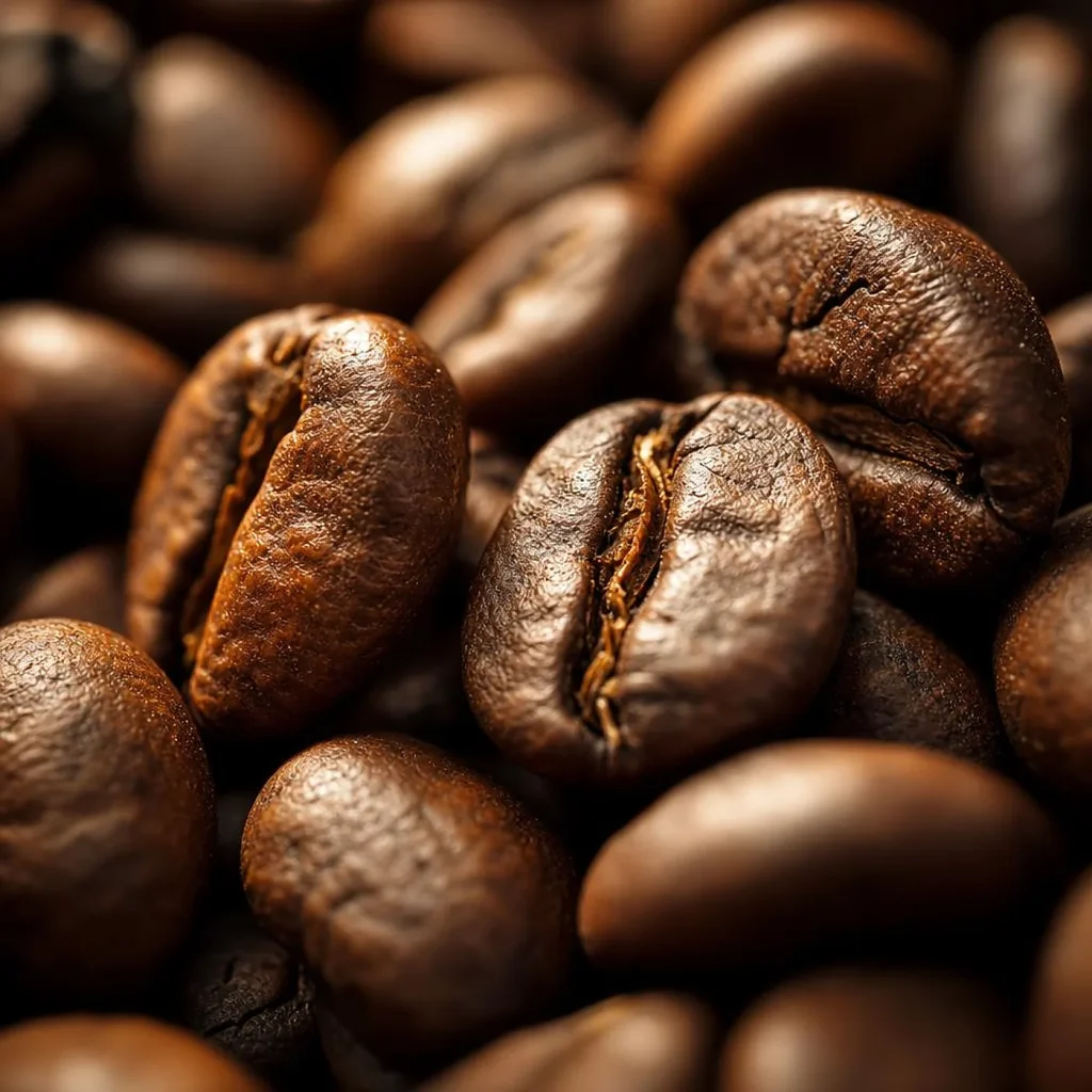 Macro-opname van vers gebrande specialty koffiebonen